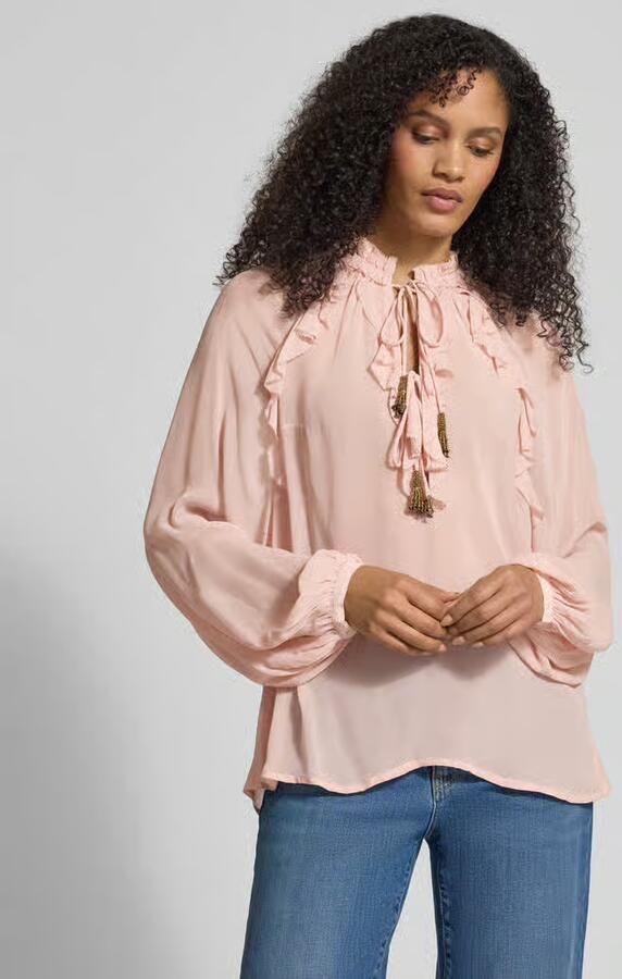 Jake*s Collection relaxed fit blouse met rijgveter en volants - Foto 4