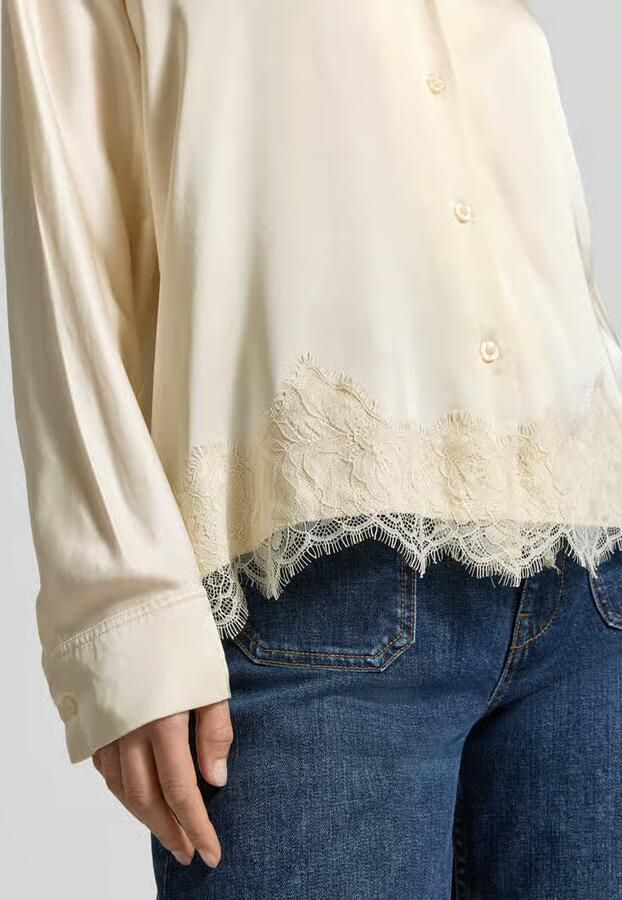Jake*s Collection relaxed fit blouse van viscose met kant