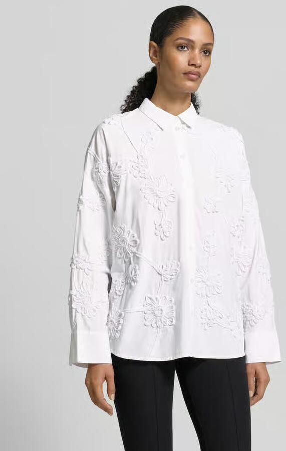 Jake*s Collection Relaxed fit overhemdblouse met all-over bloemenmotief garnering - Foto 3