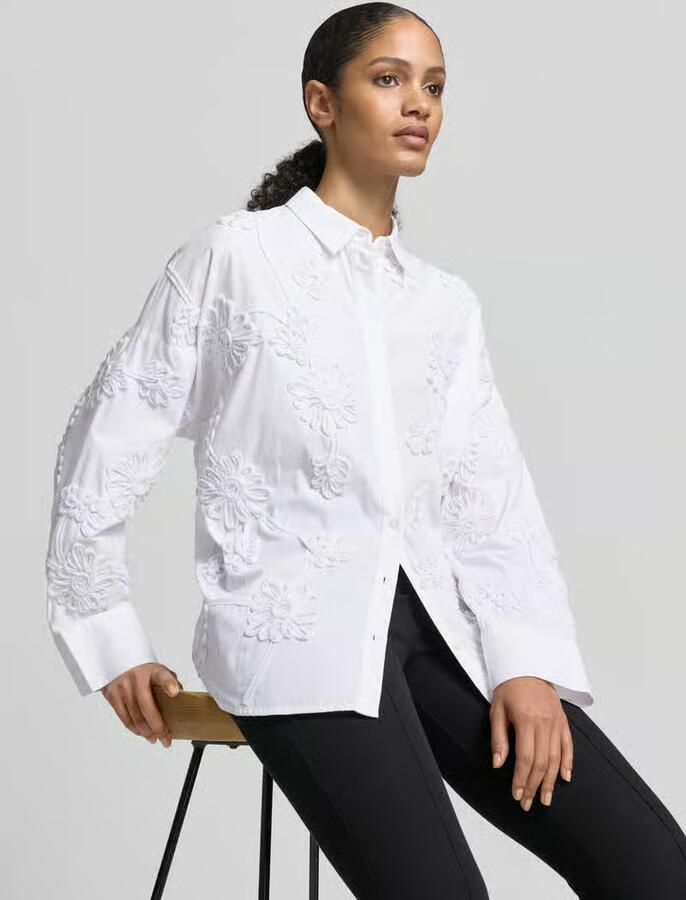 Jake*s Collection Relaxed fit overhemdblouse met all-over bloemenmotief garnering