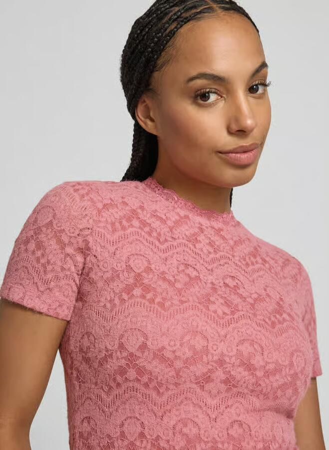 Jake*s Collection T-shirt van kant met ronde hals