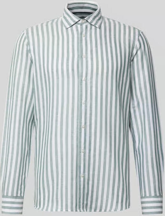 Jake*s Slim fit business-overhemd van linnenmix met kentkraag