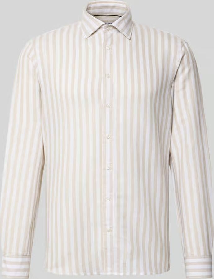 Jake*s Slim fit business-overhemd van linnenmix met kentkraag