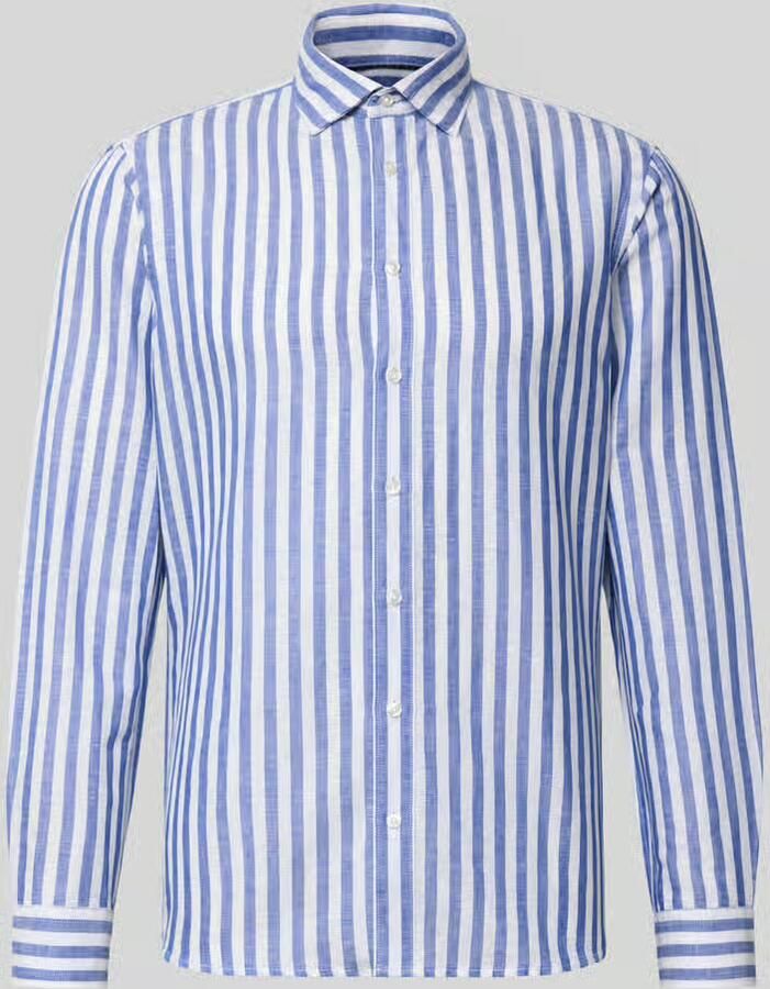 Jake*s Slim fit business-overhemd van linnenmix met kentkraag