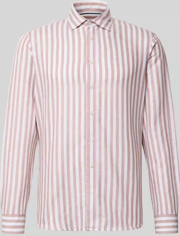 Jake*s Slim fit business-overhemd van linnenmix met kentkraag