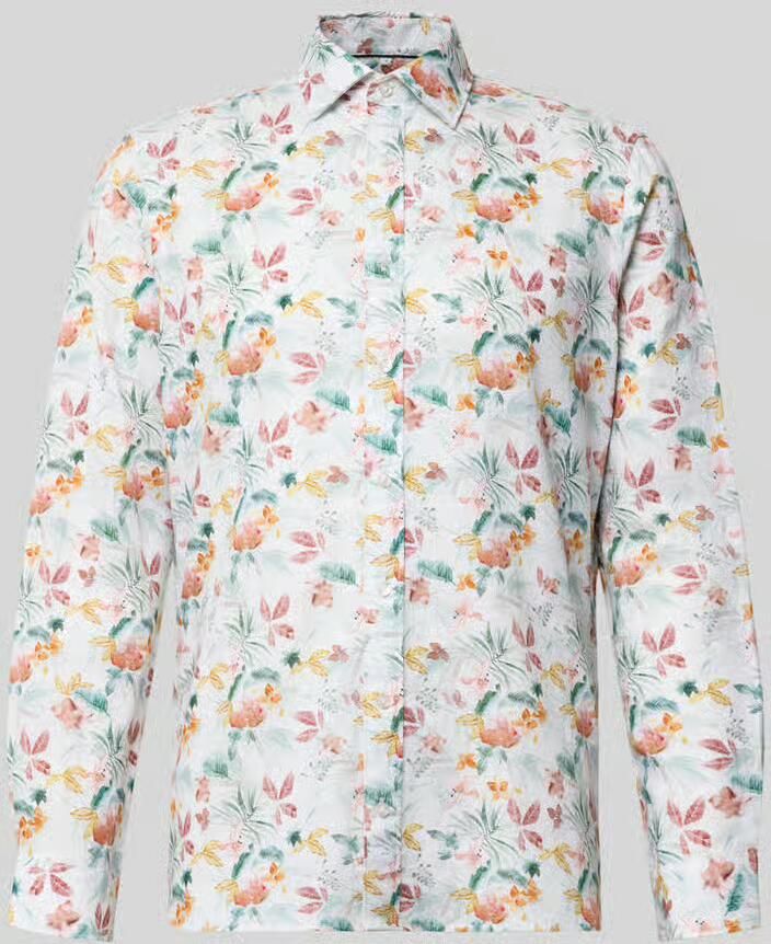 Jake*s Slim fit business-overhemd van linnenmix met kentkraag
