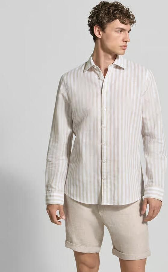 Jake*s Slim fit business-overhemd van linnenmix met kentkraag - Foto 2