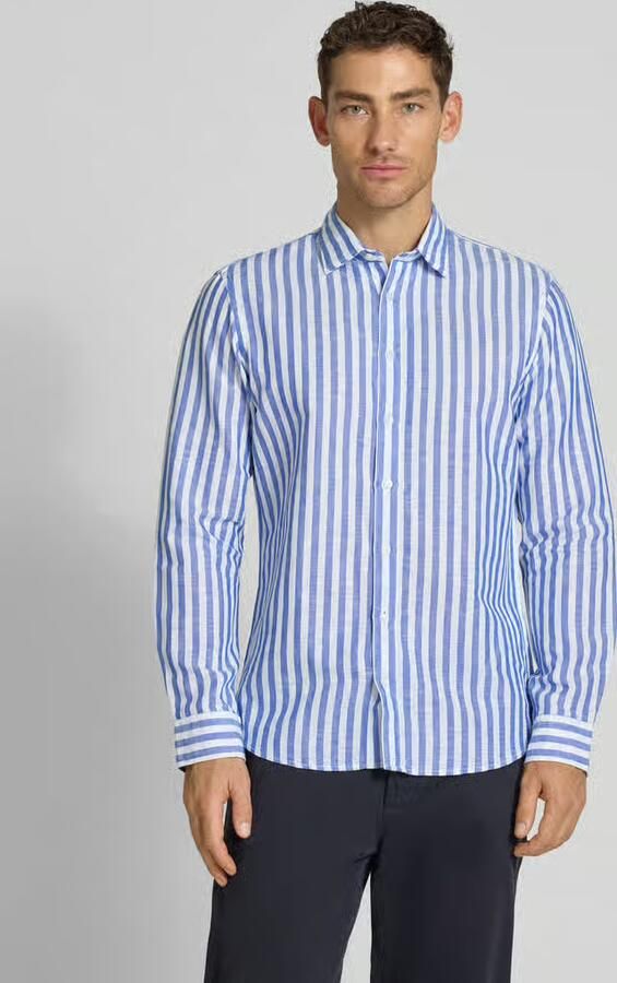 Jake*s Slim fit business-overhemd van linnenmix met kentkraag - Foto 3