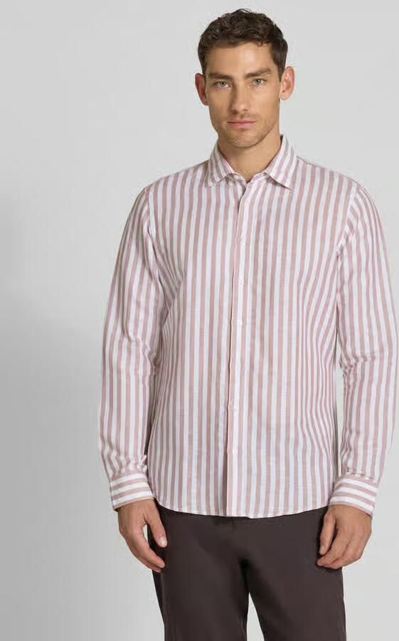 Jake*s Slim fit business-overhemd van linnenmix met kentkraag - Foto 3