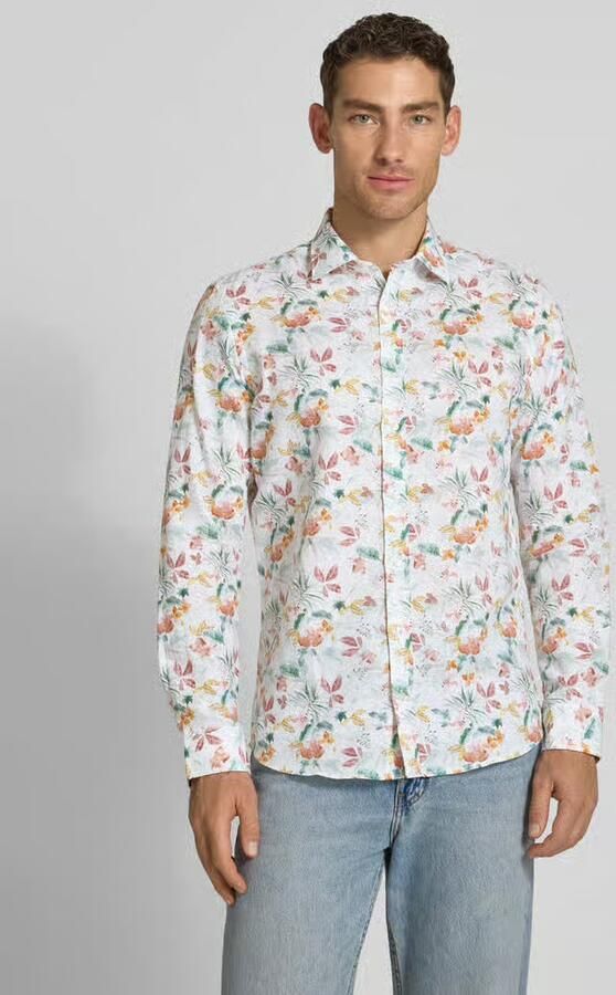 Jake*s Slim fit business-overhemd van linnenmix met kentkraag - Foto 2