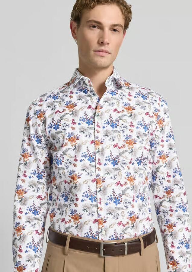 Jake*s slim fit zakelijk hemd met kentkraag
