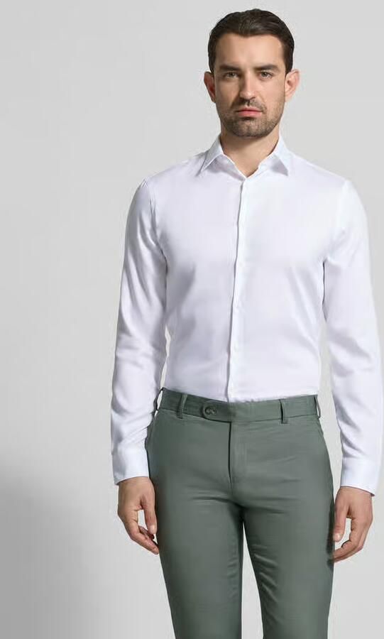 Jake*s slim fit zakelijk hemd met structuurpatroon en kentkraag - Foto 3