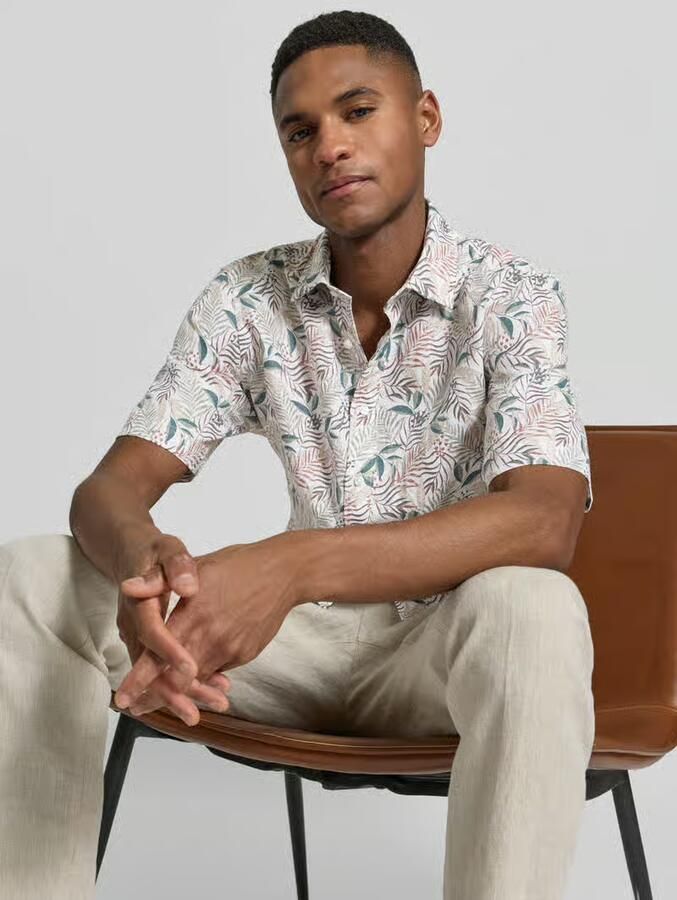 Jake*s Slim fit zakelijk Hemd van linnenmix met Kentkraag