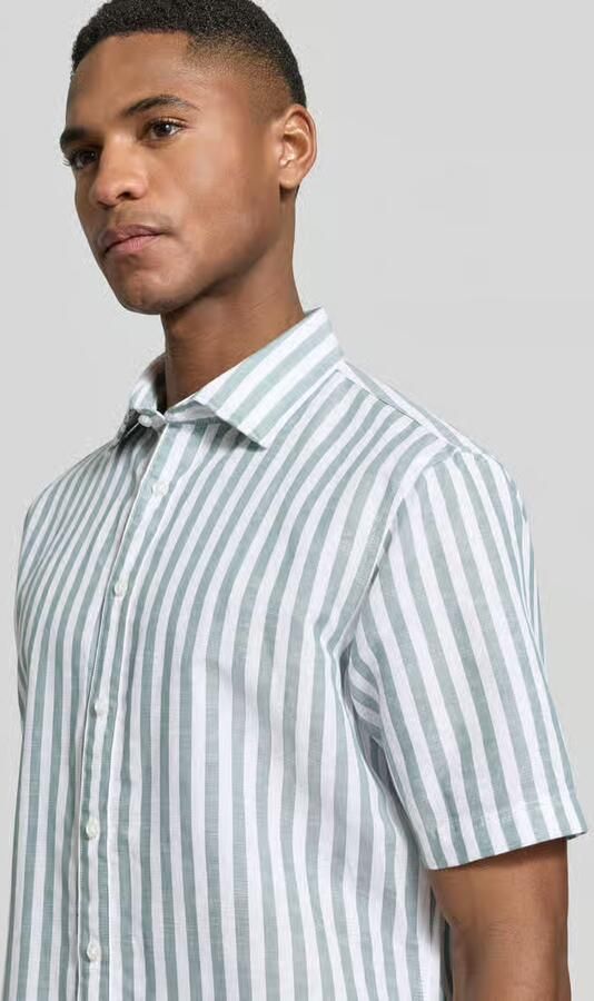 Jake*s Slim fit zakelijk Hemd van linnenmix met Kentkraag