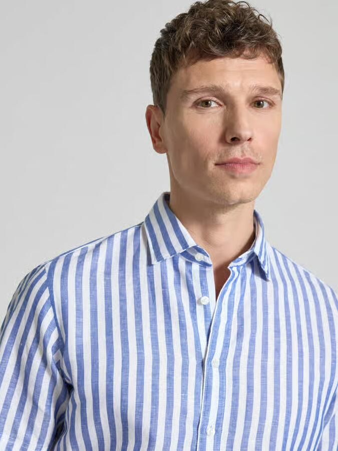 Jake*s Slim fit zakelijk Hemd van linnenmix met Kentkraag