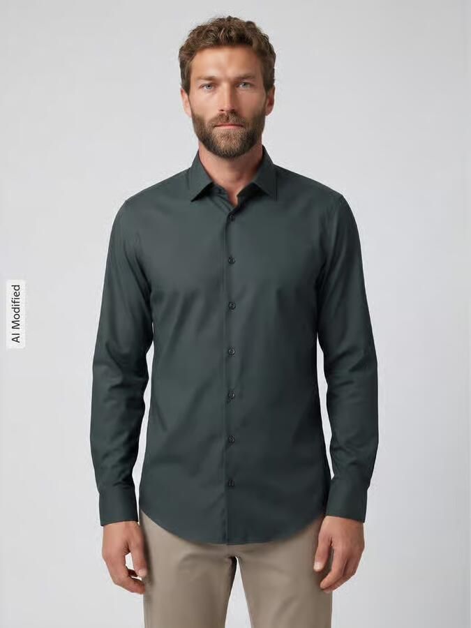 Jake*s slim fit zakelijk overhemd met kentkraag - Foto 2