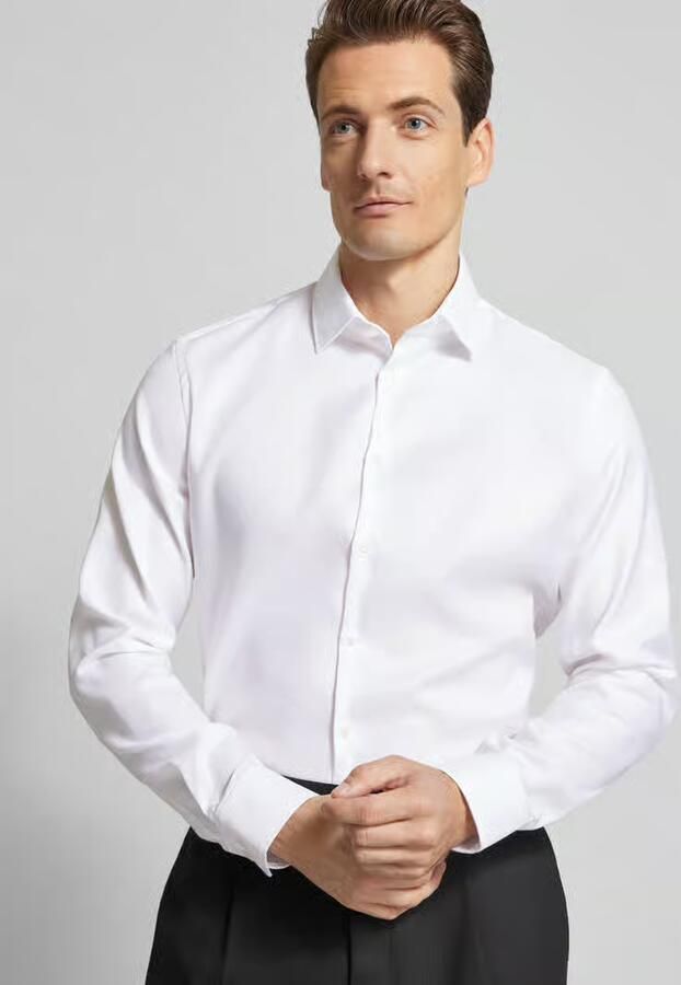 Jake*s Slim fit zakelijk overhemd van premium kwaliteit met kentkraag