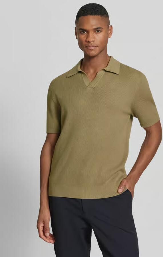Jake*s Studio Men Gebreid shirt met Polokraag en V-hals - Foto 4