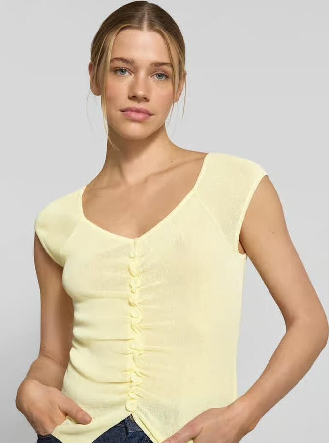 Jake*s Studio Woman Gebreid shirt met knoopsluiting en plooien