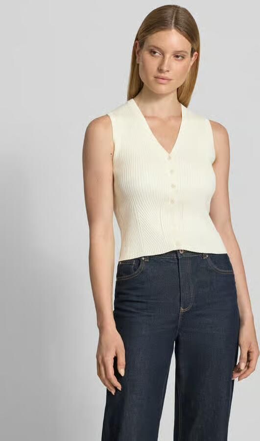 Jake*s Studio Woman Gebreide bodywarmer van viscosemix met V-hals - Foto 2