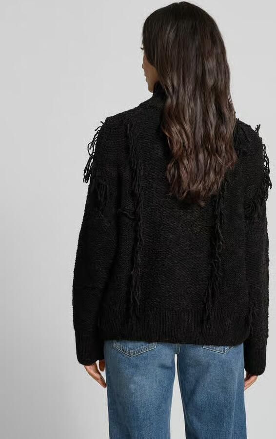 Jake*s Studio Woman Gebreide pullover met opstaande kraag en franjes
