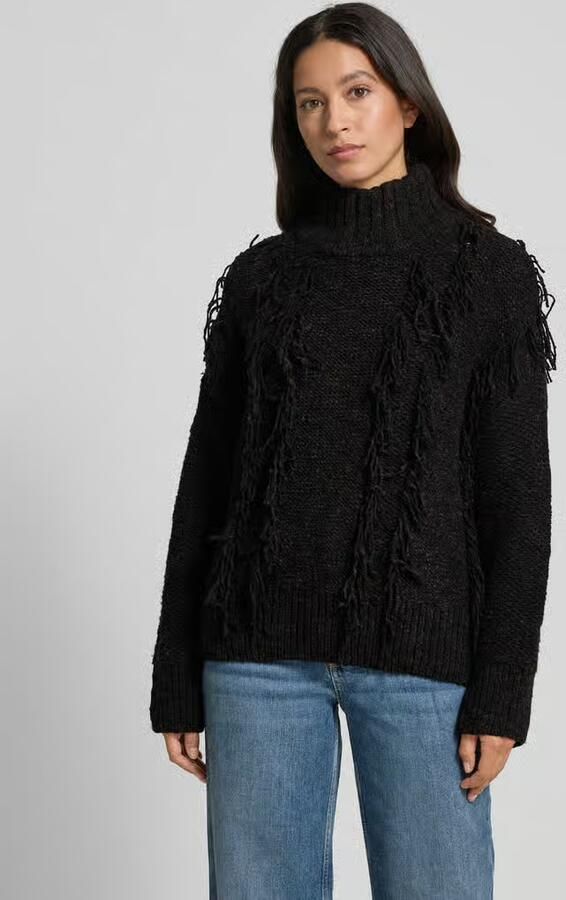 Jake*s Studio Woman Gebreide pullover met opstaande kraag en franjes - Foto 2