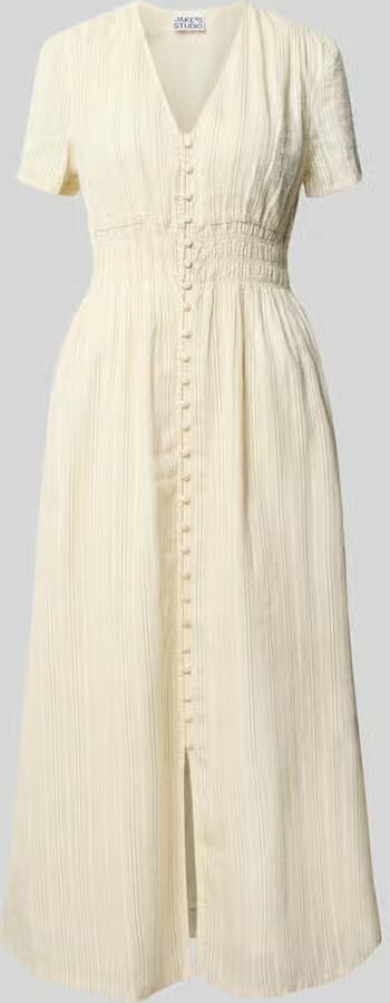 Jake*s Studio Woman midi-jurk met V-hals en knoopsluiting
