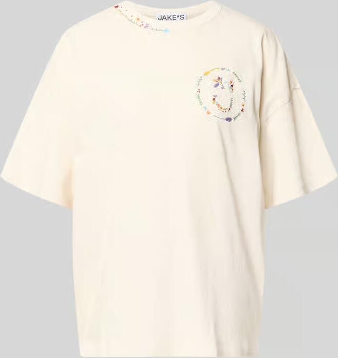 Jake*s Studio Woman relaxed fit T-shirt met bloemrijk stitching