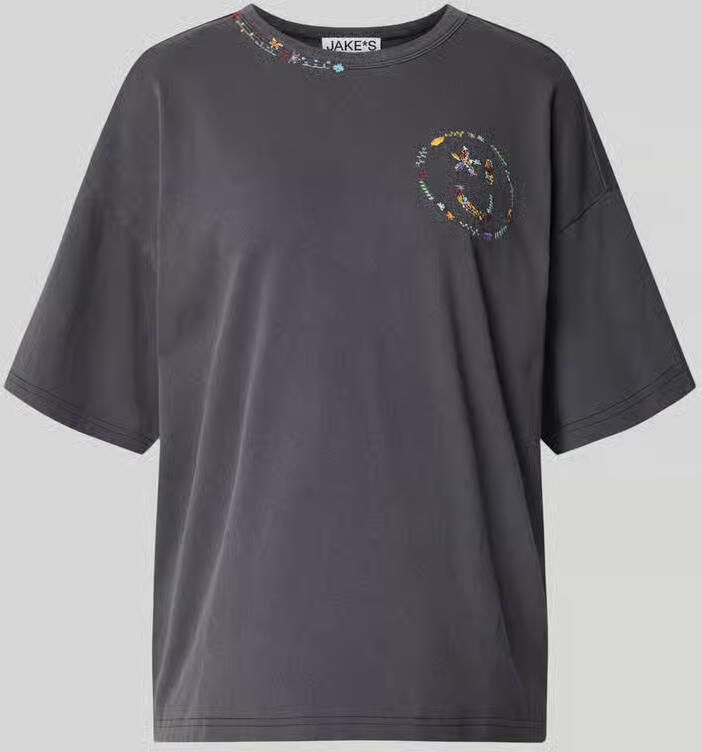Jake*s Studio Woman relaxed fit T-shirt met bloemrijk stitching
