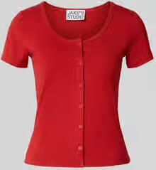 Jake*s Studio Woman slim fit T-shirt met doorlopende knoopsluiting