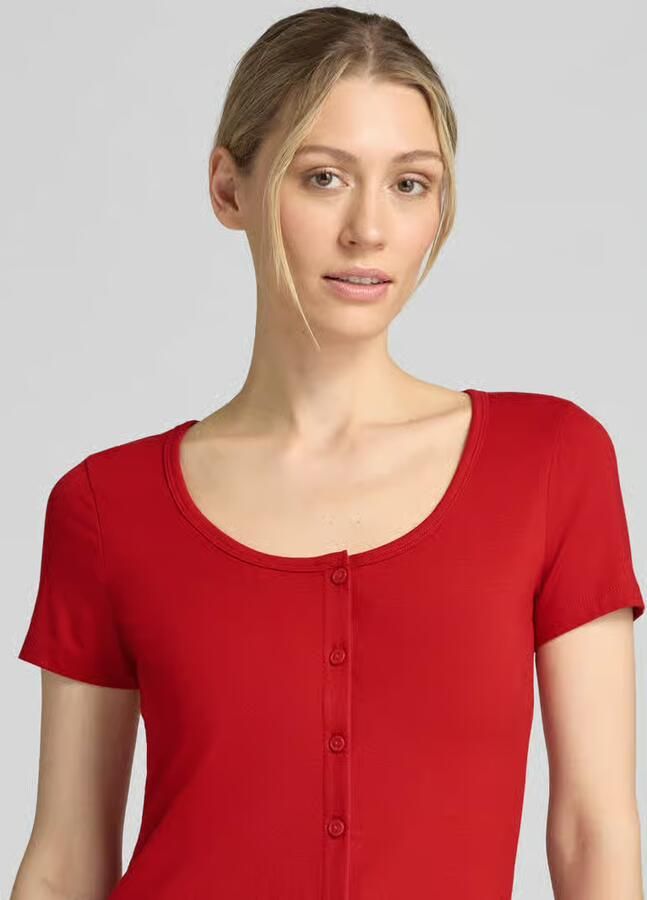 Jake*s Studio Woman slim fit T-shirt met doorlopende knoopsluiting