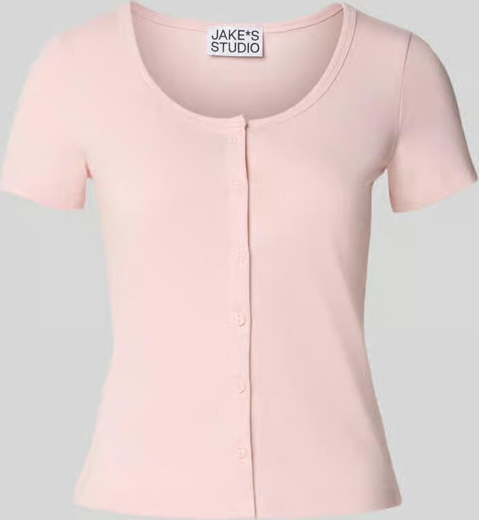 Jake*s Studio Woman slim fit T-shirt met doorlopende knoopsluiting