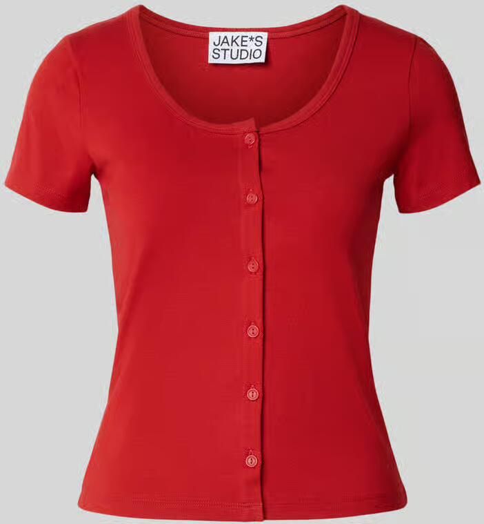 Jake*s Studio Woman slim fit T-shirt met doorlopende knoopsluiting - Foto 2