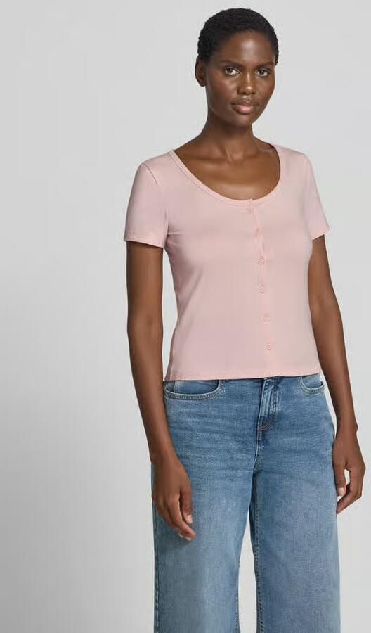 Jake*s Studio Woman slim fit T-shirt met doorlopende knoopsluiting - Foto 3