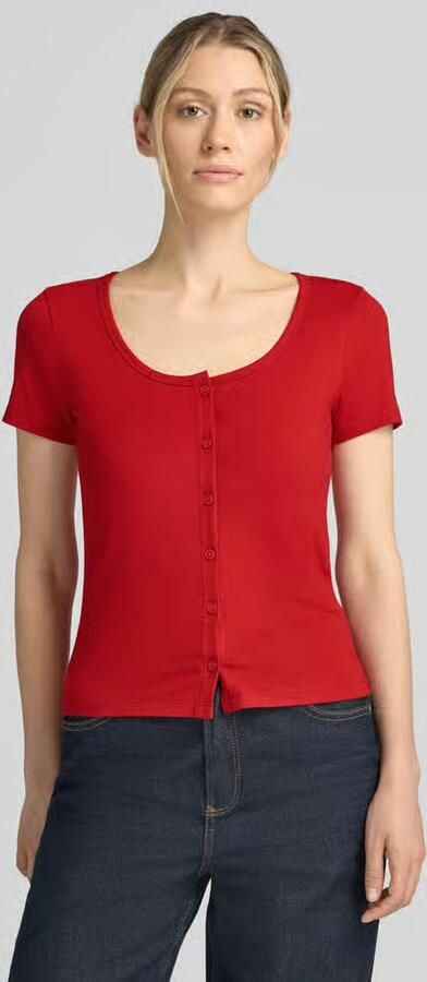 Jake*s Studio Woman slim fit T-shirt met doorlopende knoopsluiting - Foto 3