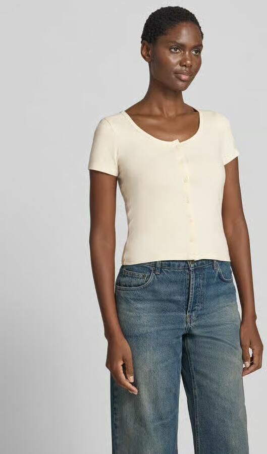 Jake*s Studio Woman slim fit T-shirt met doorlopende knoopsluiting - Foto 2