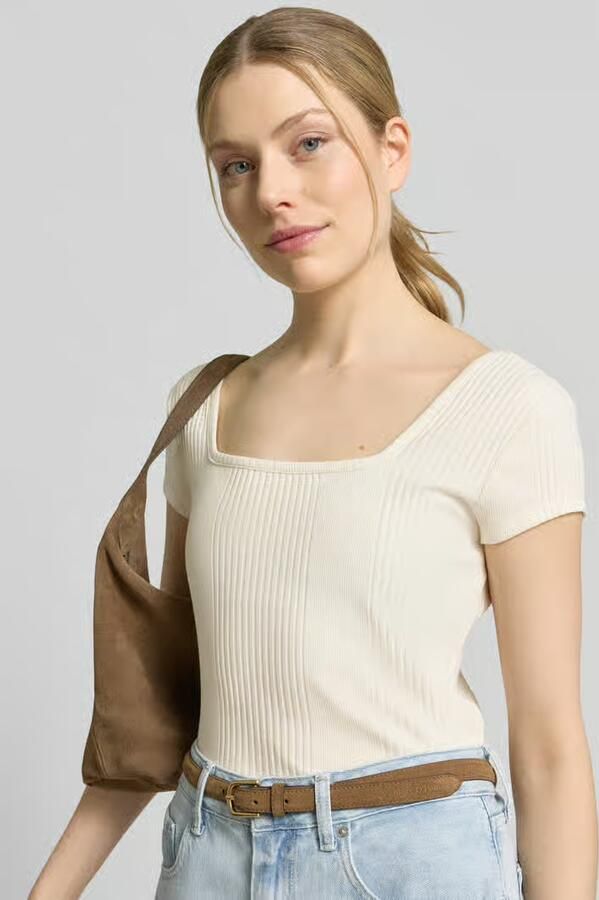Jake*s Studio Woman T-shirt in riblook met vierkante hals