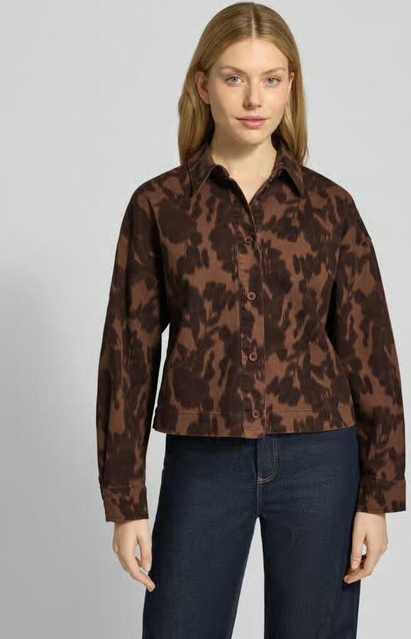 Jake*s Studio Woman Twill overhemdjack met knoopsluiting en Kentkraag