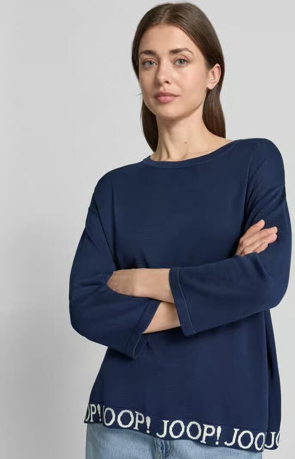 Joop! Gebreide pullover met label-details en 3 4-mouw model 'Kussa'