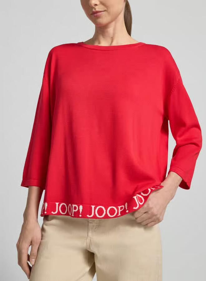 Joop! Gebreide pullover met label-details en 3 4-mouw model 'Kussa'