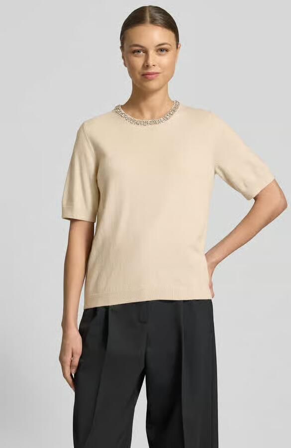 Joop! regular fit T-shirt met siersteentjes en mix van viscose en kasjmier model 'Krissi' - Foto 4