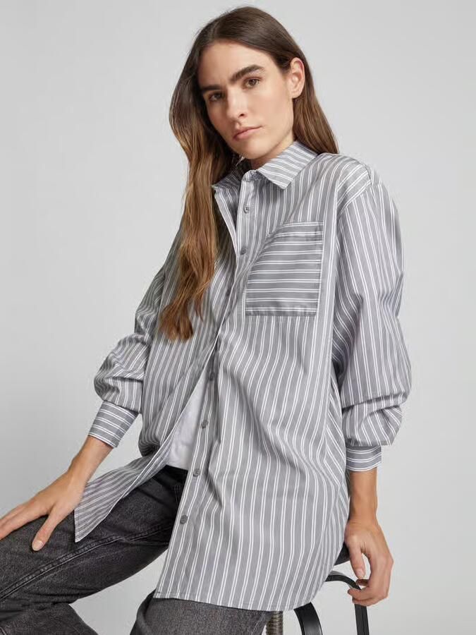 Kaffe Gestreepte Oversized Shirt Top Grijs Wit Gray Dames - Foto 2
