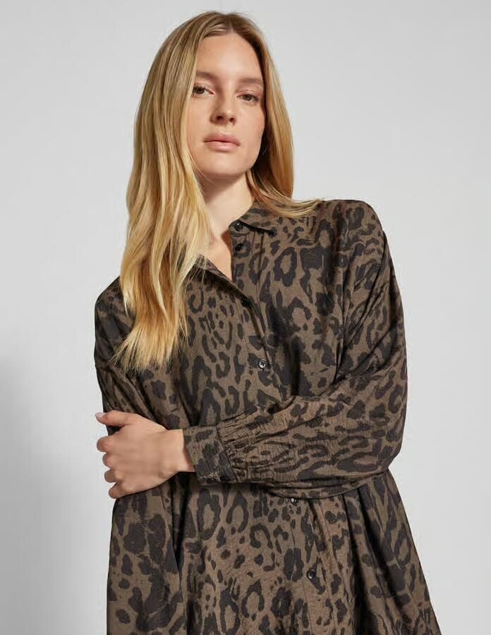 Kaffe Luipaardprint Oversized Overhemdjurk Brown Dames - Foto 2
