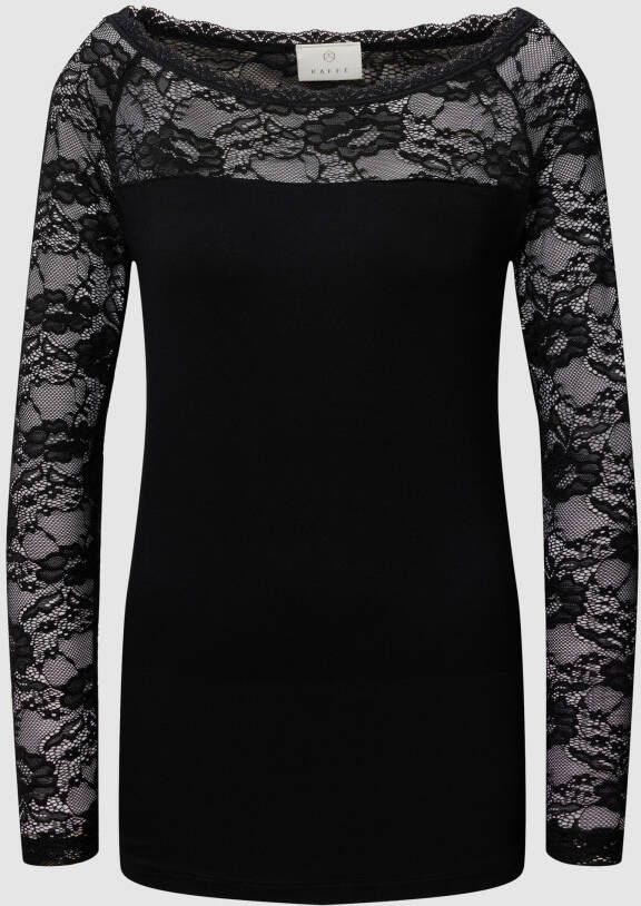 Kaffe Kanten Boat T-Shirt Top met Kantdetail Black Dames
