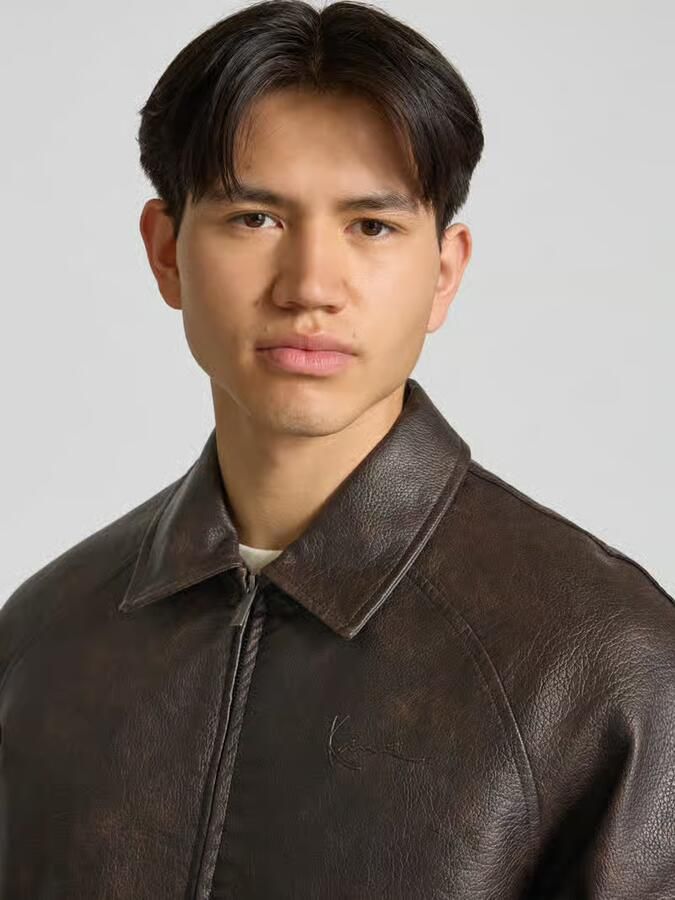 Karl Kani Bomberjack in lederlook met steekzakken model 'Signature'
