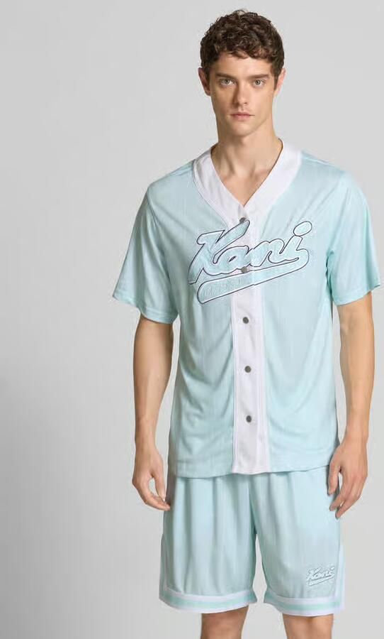 Karl Kani Varsity Logo Pinstripe Baseball Shirt Men Overhemden blauw Maat XL Kleding - Foto 5