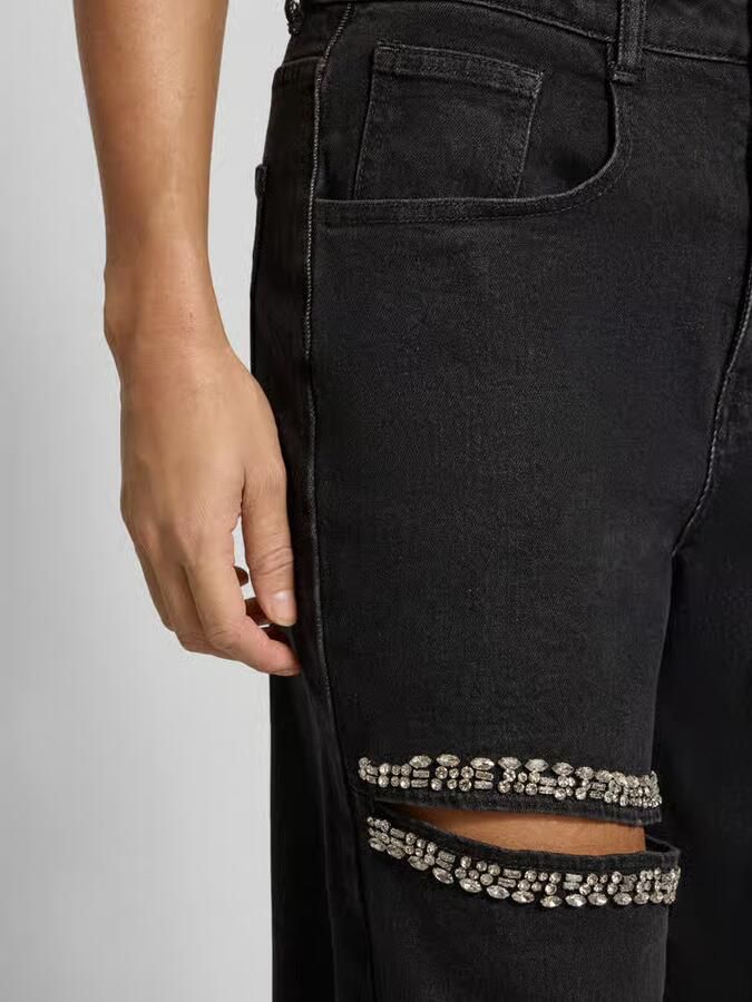Karo Kauer straight fit jeans met cut-out en sierstenen - Foto 2