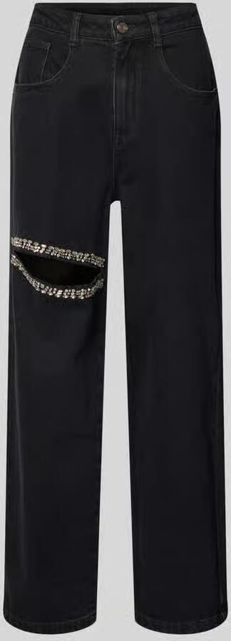 Karo Kauer straight fit jeans met cut-out en sierstenen - Foto 3