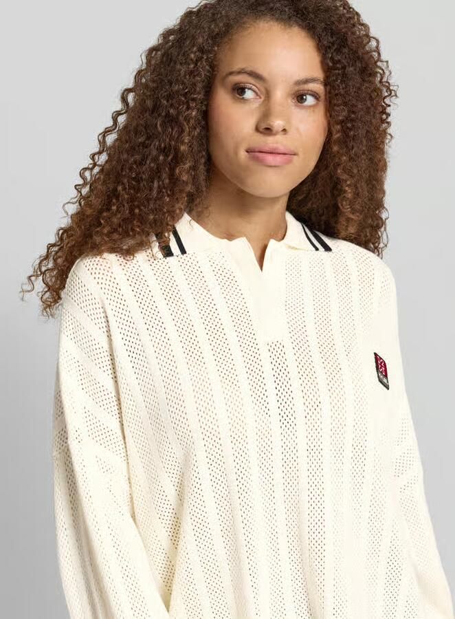 Karo Kauer Oversized shirt met lange mouwen in tricotlook met polokraag