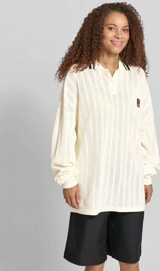 Karo Kauer Oversized shirt met lange mouwen in tricotlook met polokraag - Foto 3